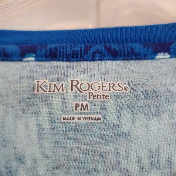 Kim Rogers Petite Blue Patterned 3/4 Sleeve V-Neck Cotton Top PM - Picture 3 of 7